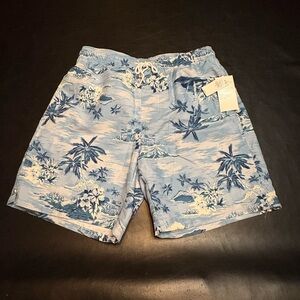 Old Navy Blue and White Board Shorts with Tropical Print NWT size S 7”